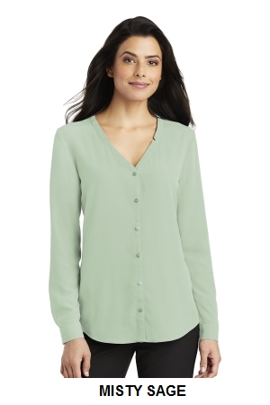 Port Authority Ladies Long Sleeve Button-Front Blouse.  PORT A.  LW700